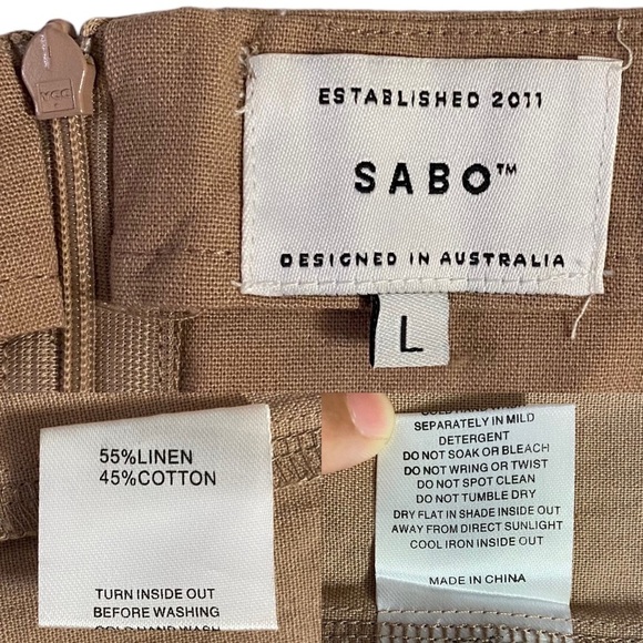 Sabo Tan Brown Pencil Skirt Cotton Linen Blend Business Casual Neutral Large L - Picture 3 of 15